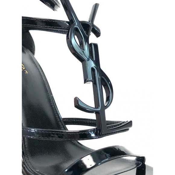 SAINT LAURENT Cassandra Patent Leather YSL Logo Sandals - Picture 6 of 12
